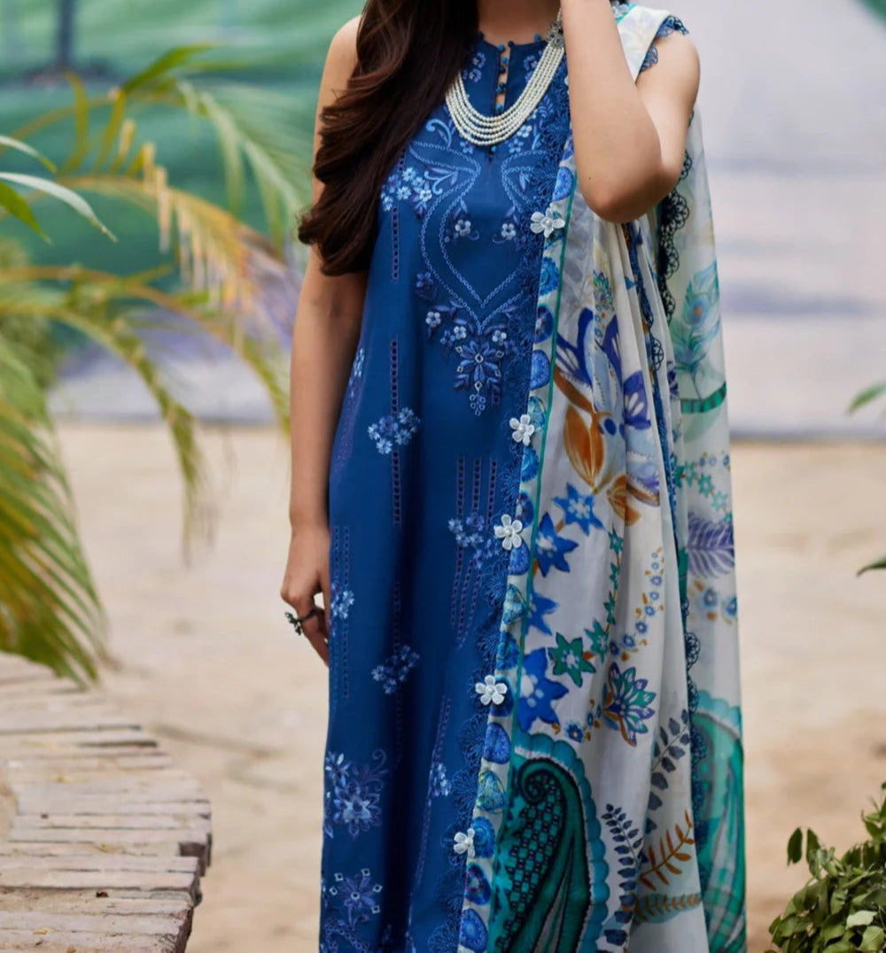 Grace S1209-Embroidered 3pc CHICKANKARI Lawn Dress With Printed Munar Dupatta.