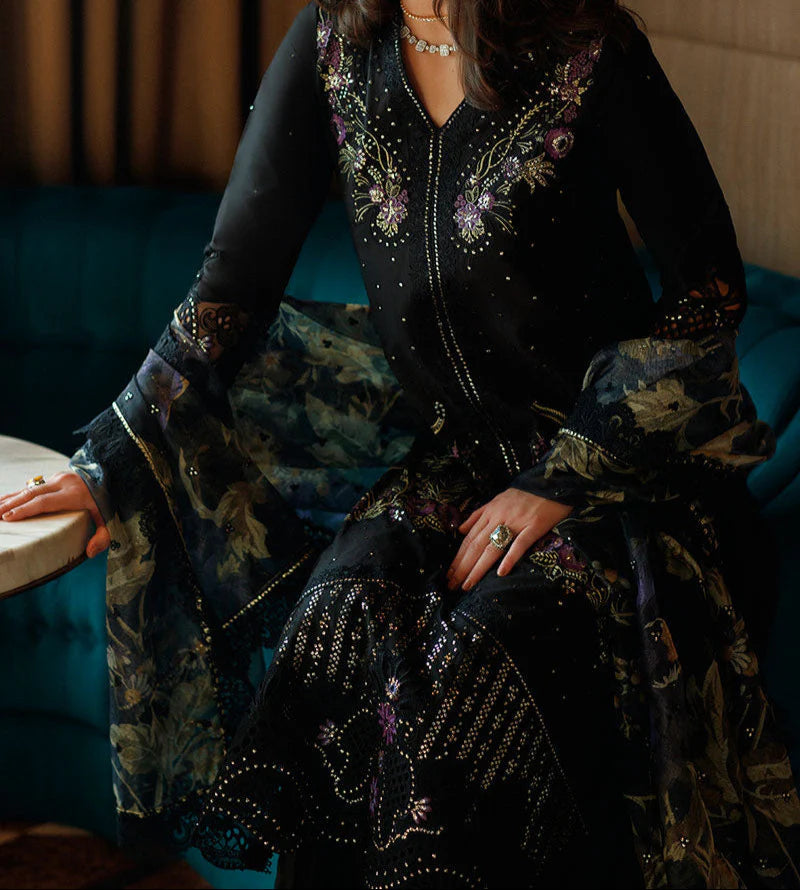 Grace W741-Embroidered Sequence 3pc CUTWORK Marina Dress With Printed Shawl.