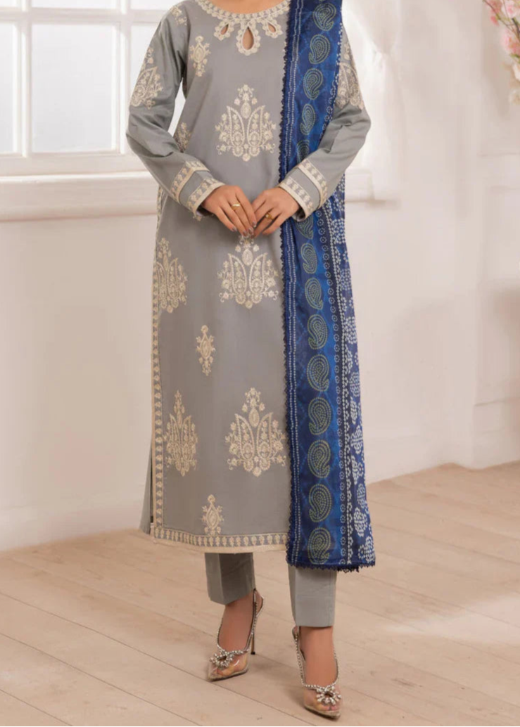 Grace S1274-Embroidered 3pc Lawn Dress With Printed Munar Dupatta.
