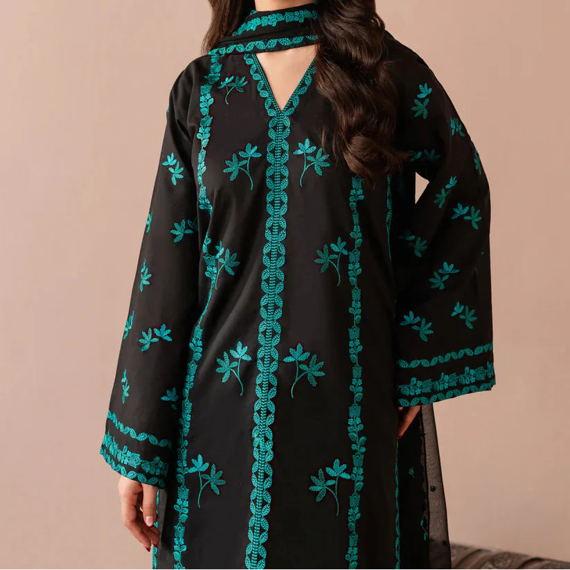 Grace Z-(S1439) - Stitched Embroidered 3pc Lawn Dress With Embroidered Chiffon Dupatta.