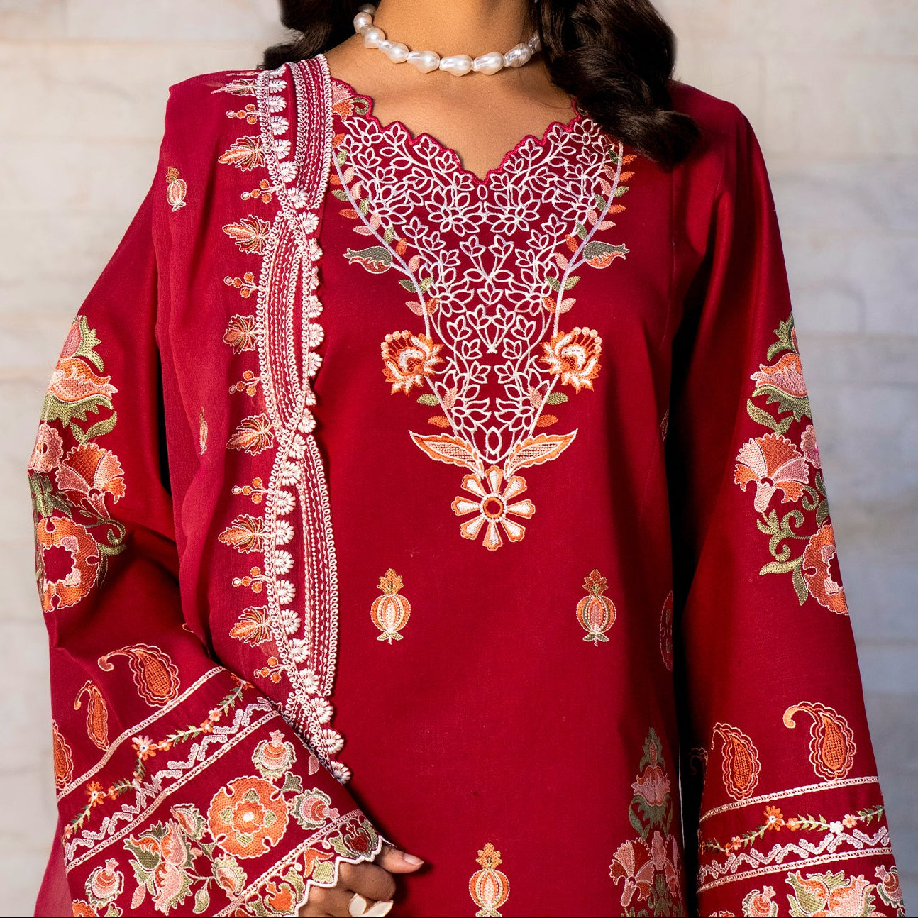 MISK 01 - Embroidered 3pc Lawn Dress With Embroidered Chiffon Dupatta.