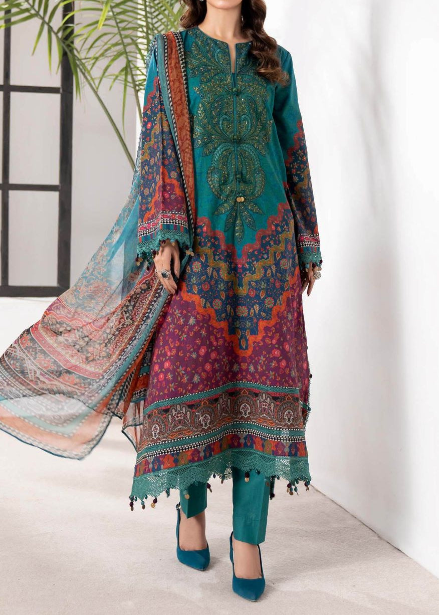 Grace S1366 - Printed &amp; Embroidered 3pc Lawn Dress With Embroidered Chiffon Dupatta.