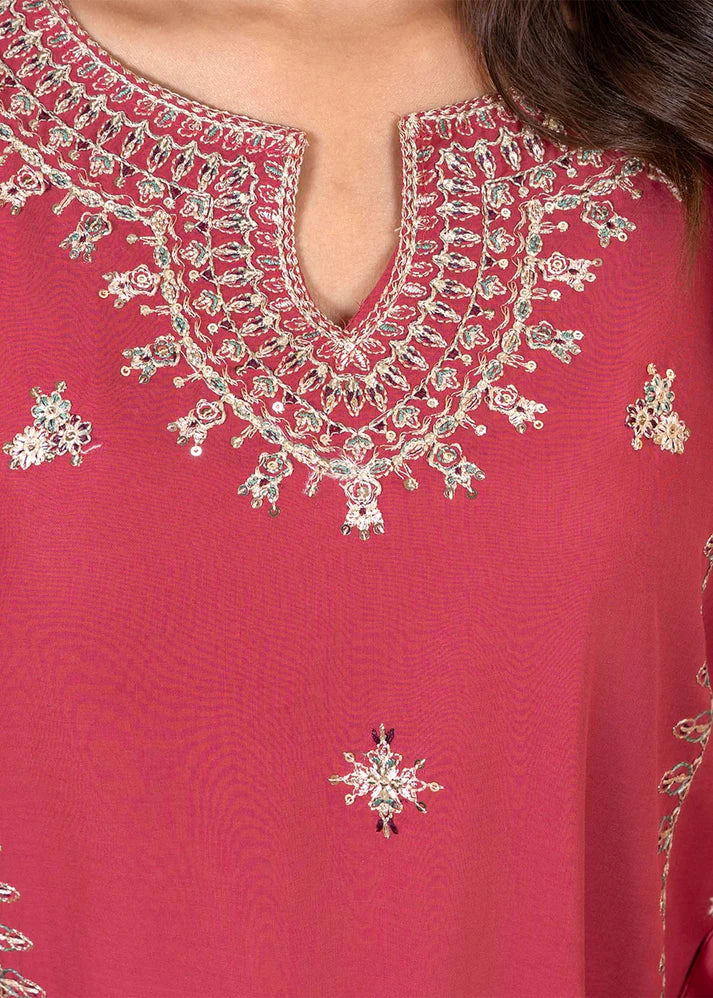 Grace Z-(W748) - Stitched Embroidered 3pc Marina Dress With Embroidered Organza Dupatta.