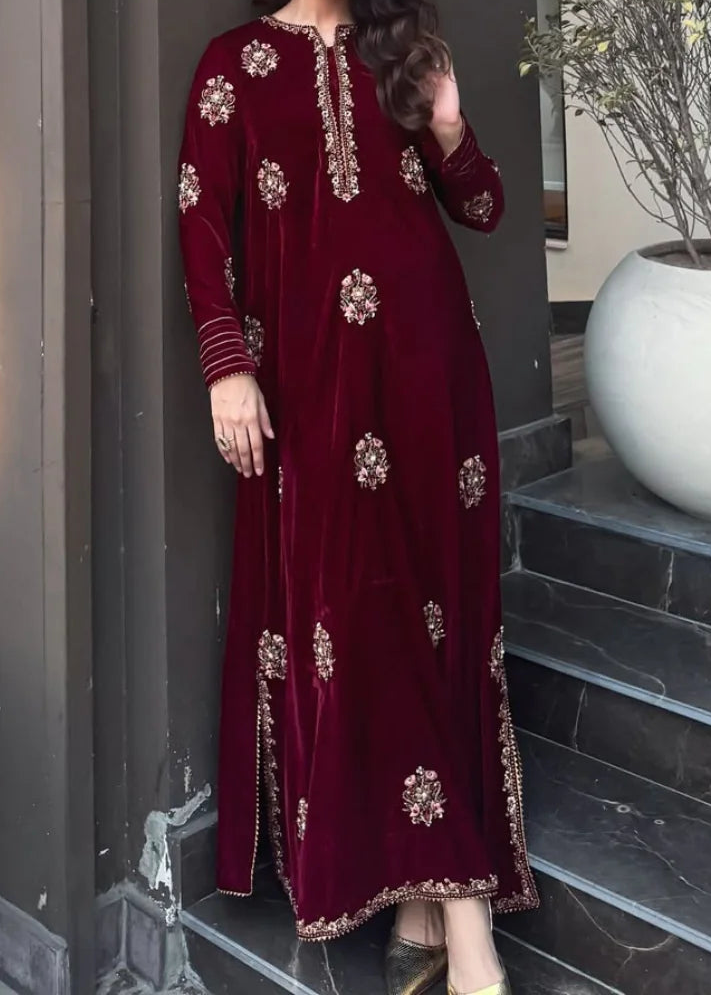 Grace W1005-Embroidered 2pc Velvet Dress.