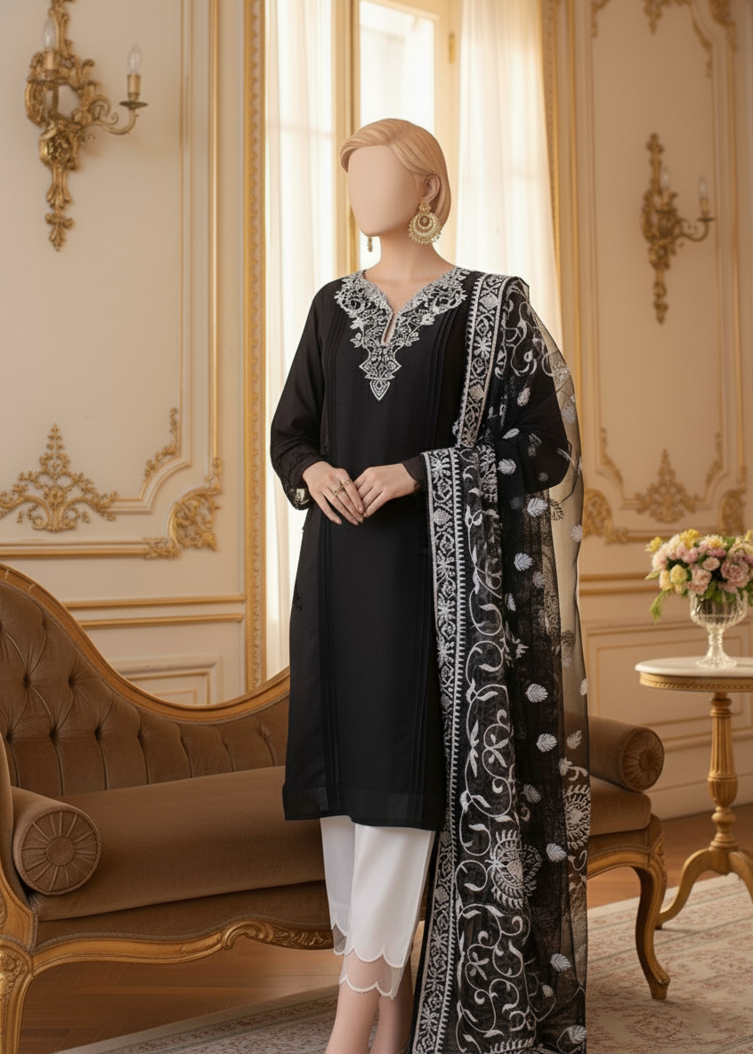 Grace W508-Embroidered 3pc marina dress with Embroidered Organza Dupatta.