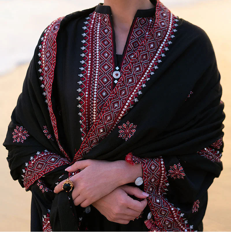 Grace W825-Embroidered 3pc Marina Dress With Printed Shawl.