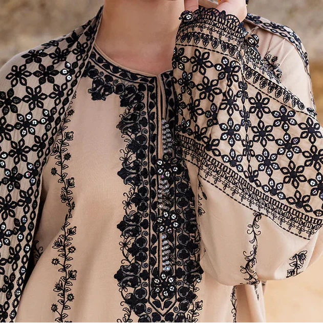 Grace Z-(W936) - Stitched Embroidered 3pc Marina Dress With Printed Shawl.