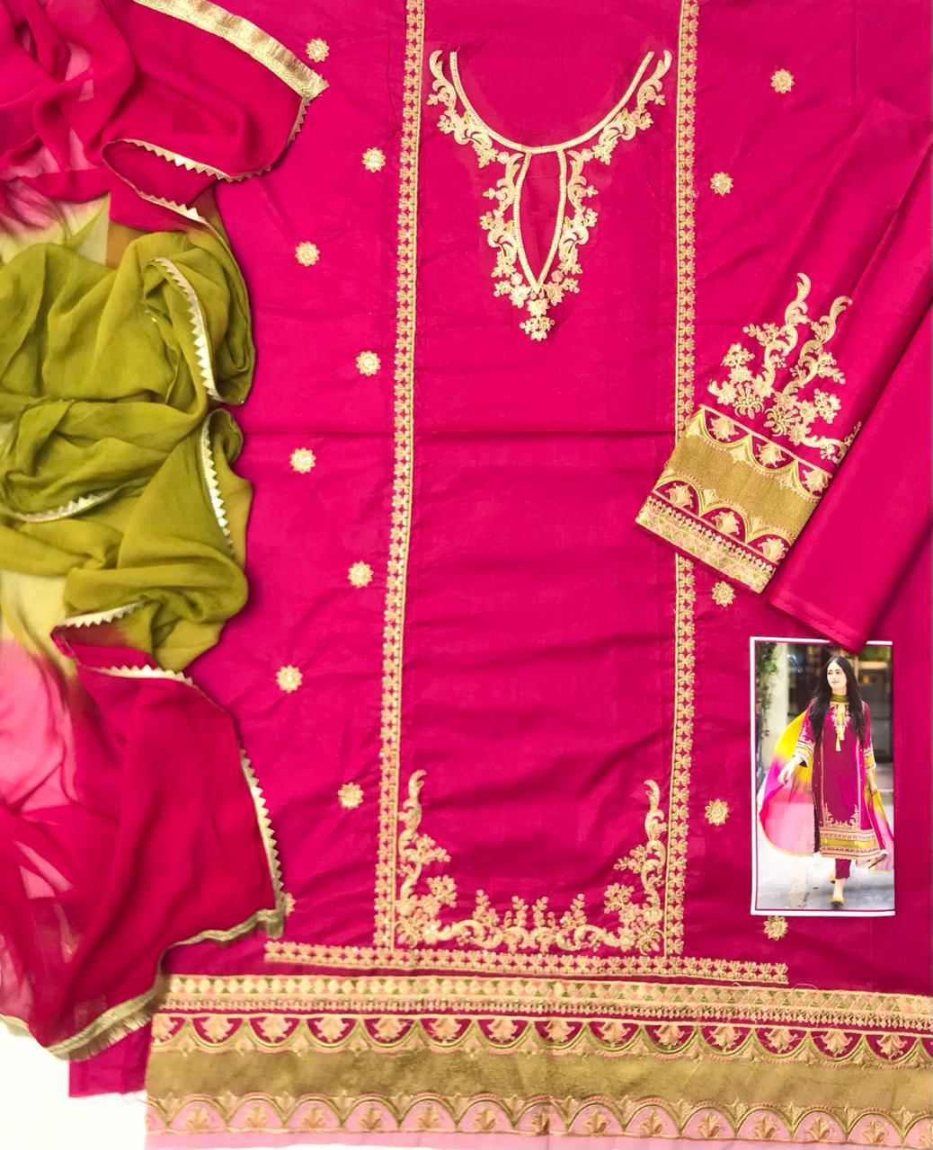 Grace S638-Embroidered 3pc Lawn dress with printed munar dupatta.