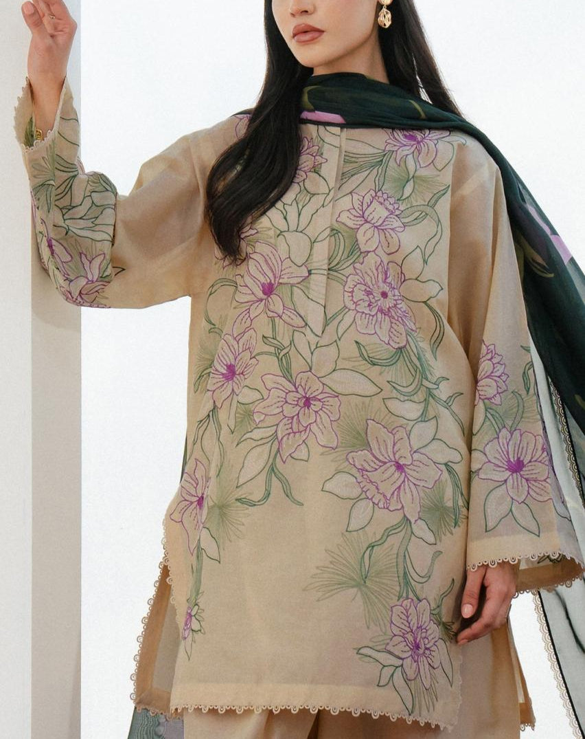 Grace S1128-Embroidered 3pc Lawn Dress With Printed Munar Dupatta.