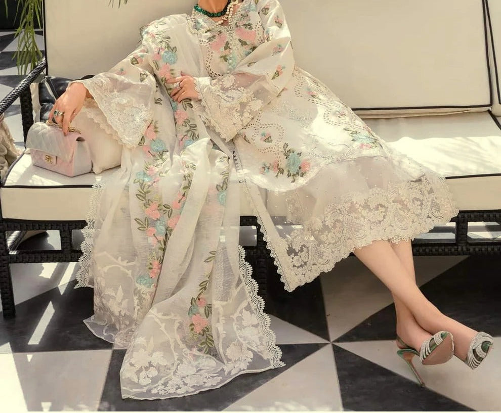 Grace S1315-Embroidered 3pc Lawn Dress With Embroidered Organza Dupatta.