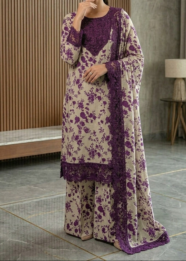 Grace S1336 - Printed & Embroidered 3pc Lawn Dress With Embroidered Chiffon Dupatta.