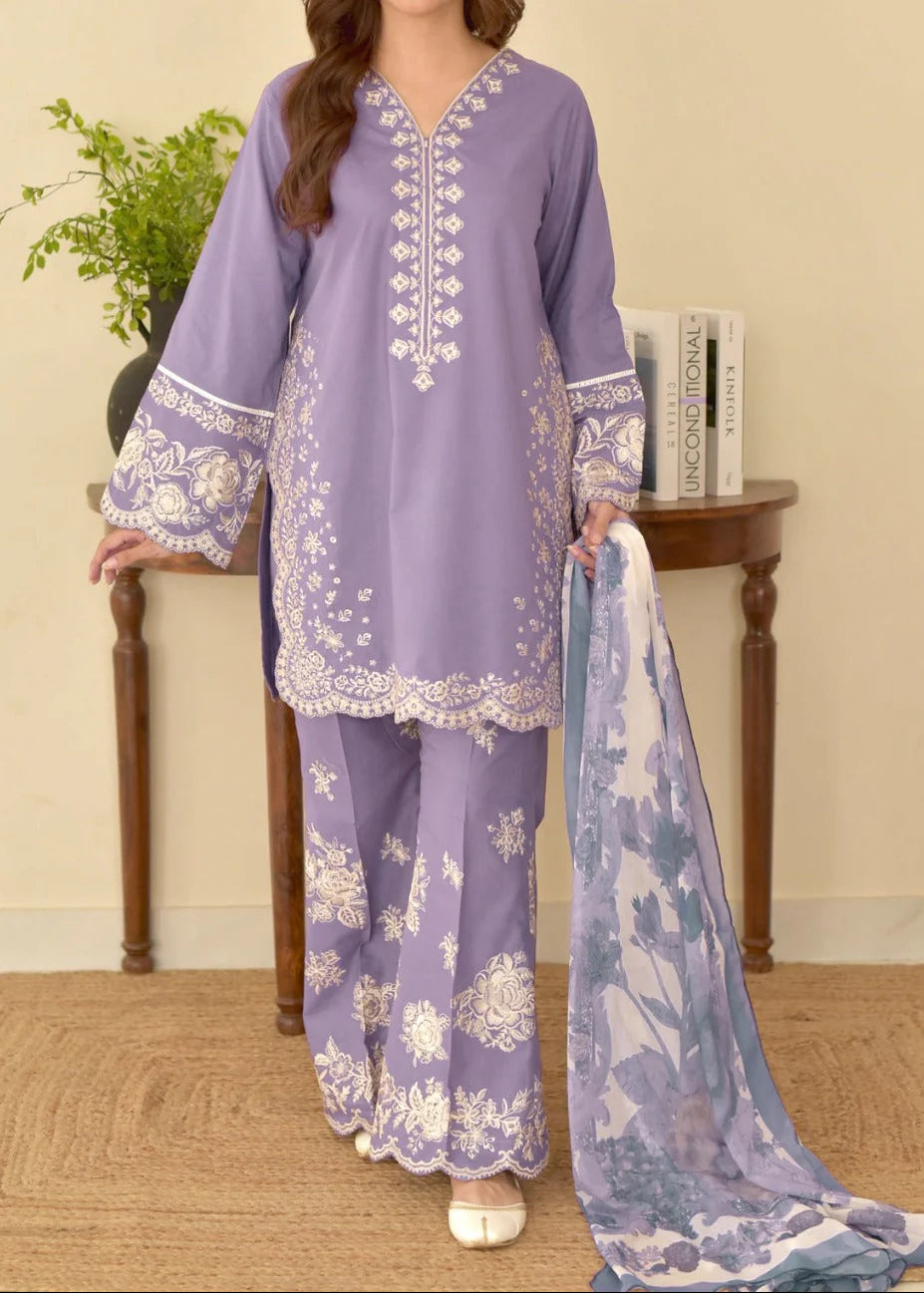 Grace Z-(S1370 ) - Stitched Embroidered 3pc Lawn Dress With Printed Chiffon Dupatta.