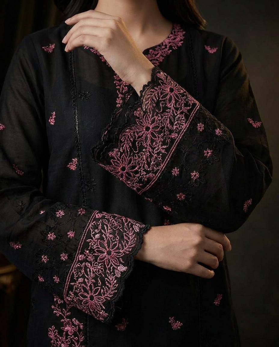 Grace S1427 - Embroidered 3pc CHIKANKARI Lawn Dress With Embroidered CHIKANKARI Chiffon Dupatta.