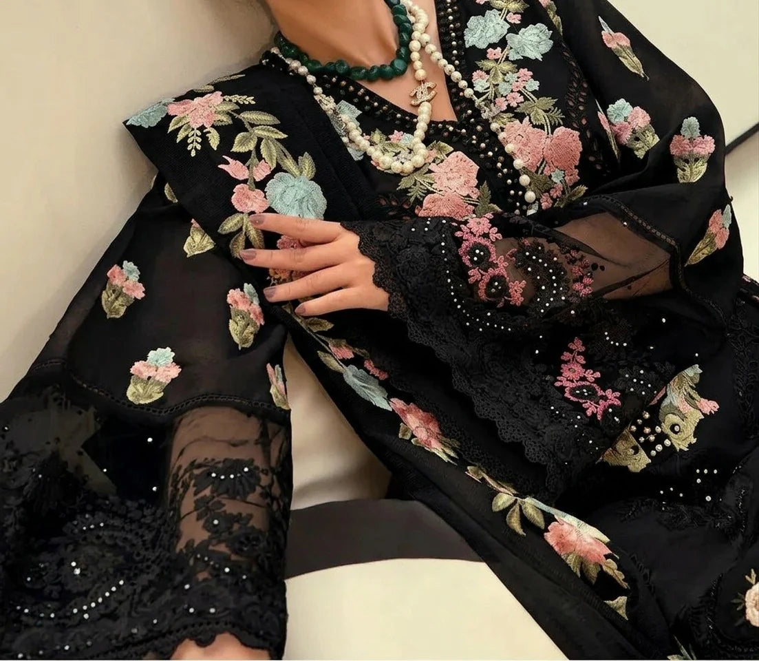 Grace Z-(S1490) - Stitched Embroidered 3pc Lawn Dress With Embroidered Organza Dupatta.