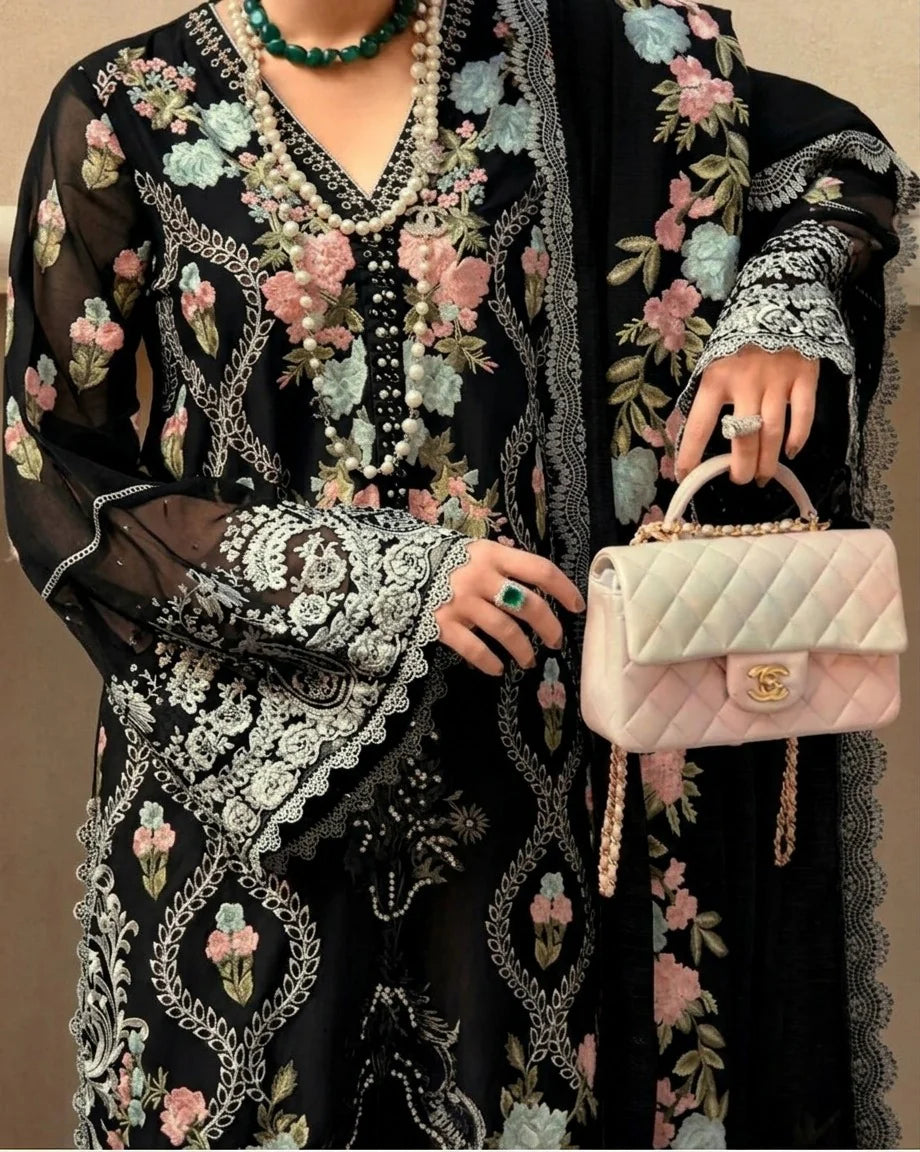 Grace Z-(S1490) - Stitched Embroidered 3pc Lawn Dress With Embroidered Organza Dupatta.