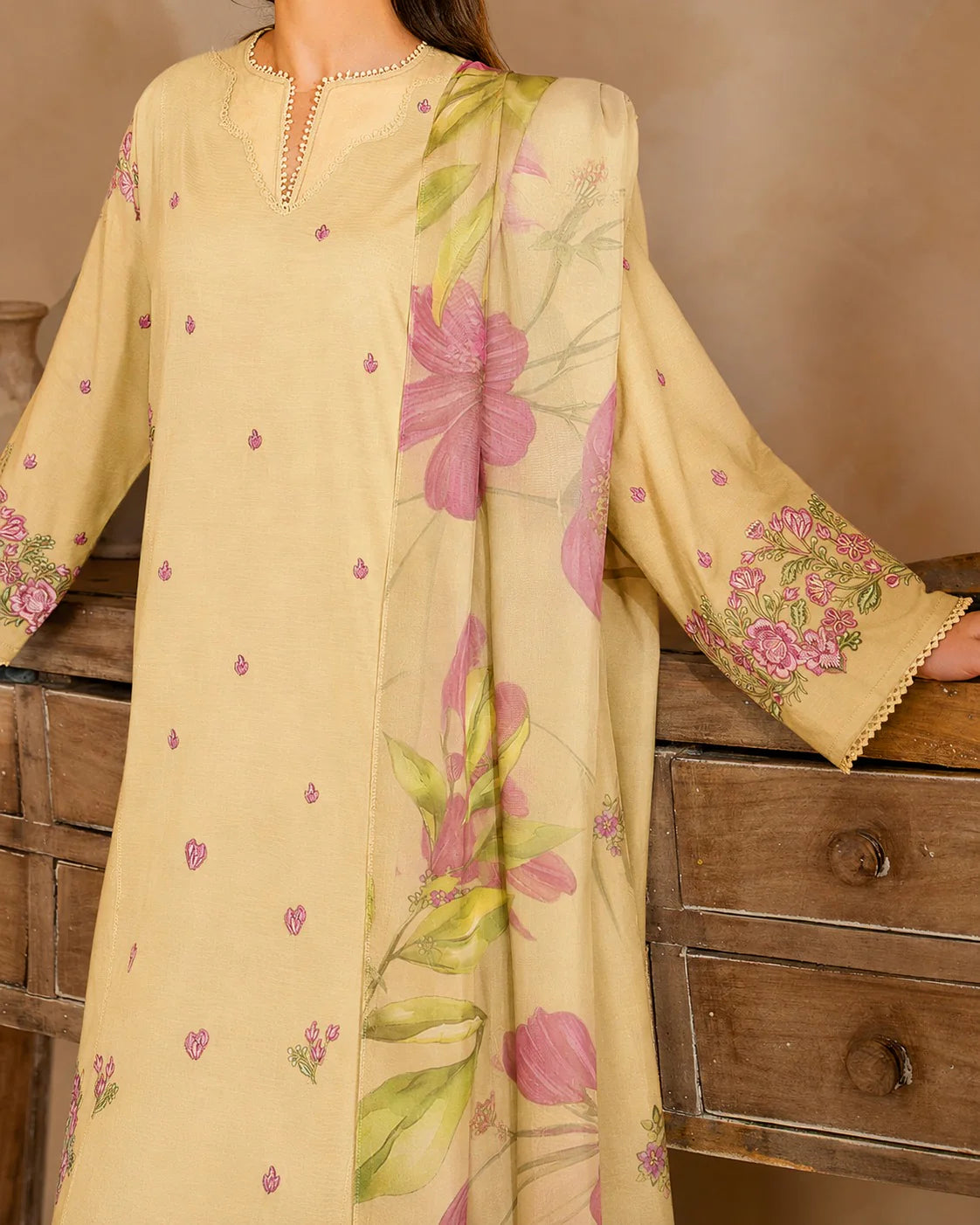 Grace Z-(S1492) - Stitched Embroidered 3pc Lawn Dress With Printed Lawn Dupatta.