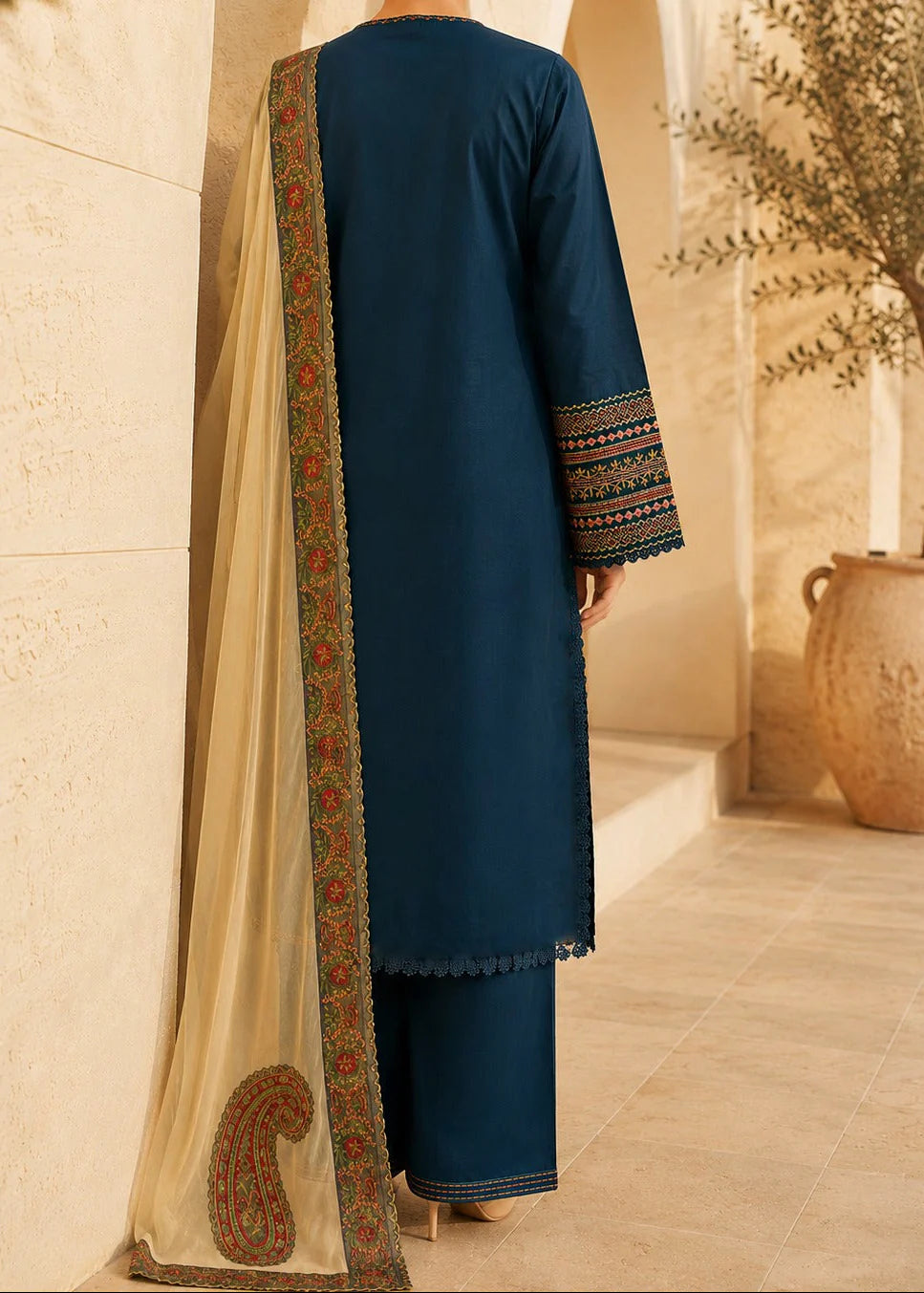 Grace Z-(S1497) - Stitched Embroidered 3pc Lawn Dress With Embroidered Chiffon Dupatta.