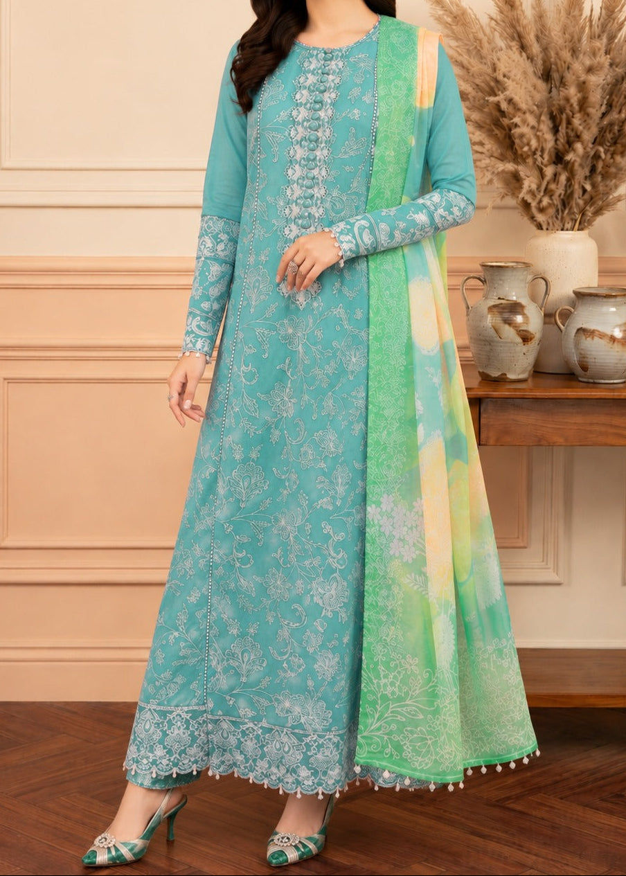 Grace S1501-Embroidered 3pc Lawn Dress With Printed Munar Dupatta.