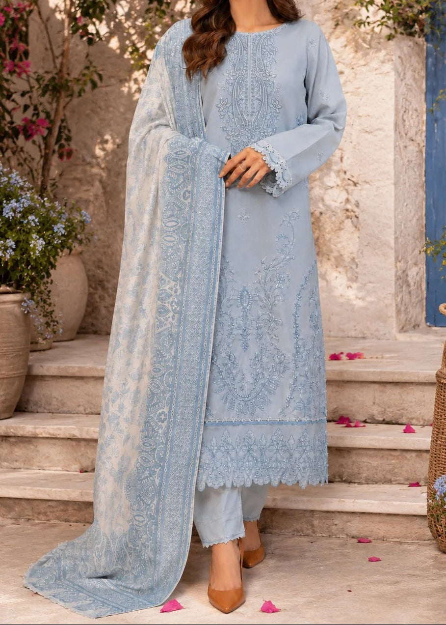 Grace Z-(S1502) - Stitched Embroidered 3pc Lawn Dress With Printed Chiffon Dupatta.