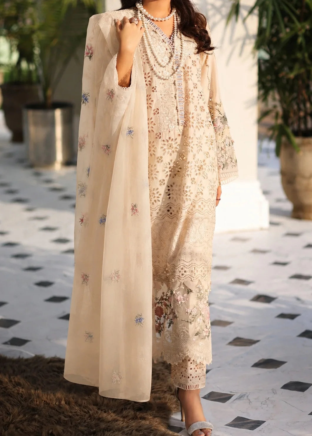 Grace Z-(S1496) - Stitched Embroidered 3pc CHIKANKARI Lawn Dress With Printed Lawn Dupatta.
