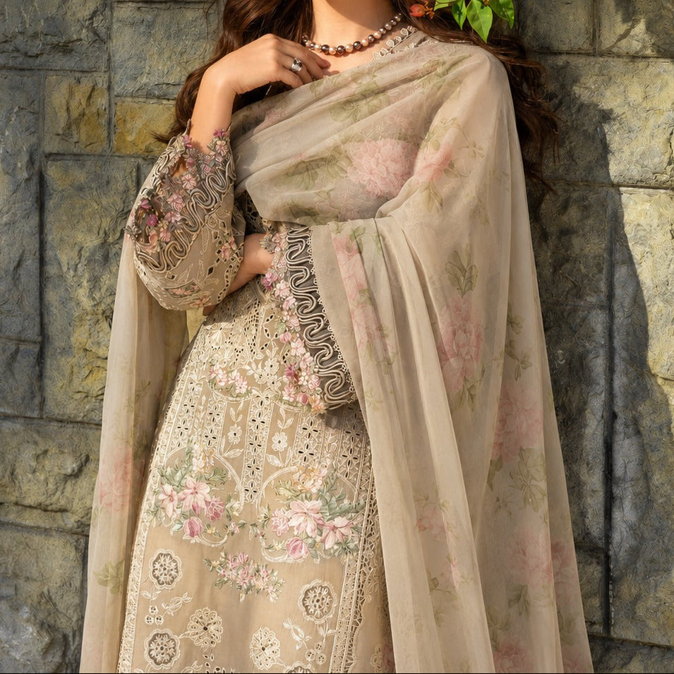 Grace S1509 - Embroidered 3pc CHIKANKARI Lawn Dress With Printed Chiffon Dupatta.