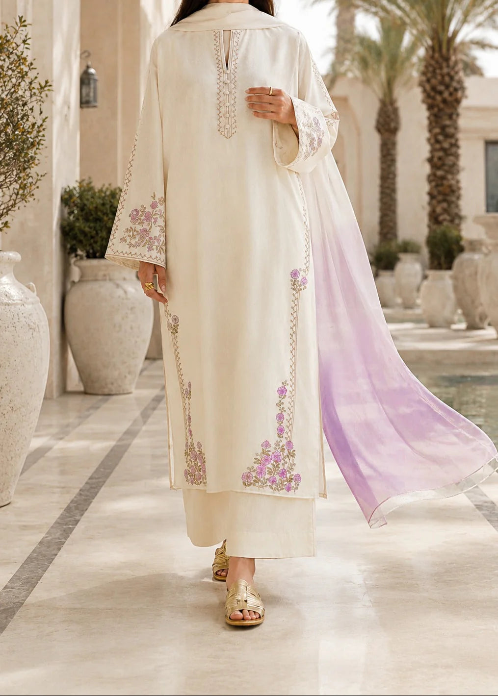 Grace Z-(S1512) - Stitched Embroidered 3pc Lawn Dress With Tie & Dye Chiffon Dupatta.