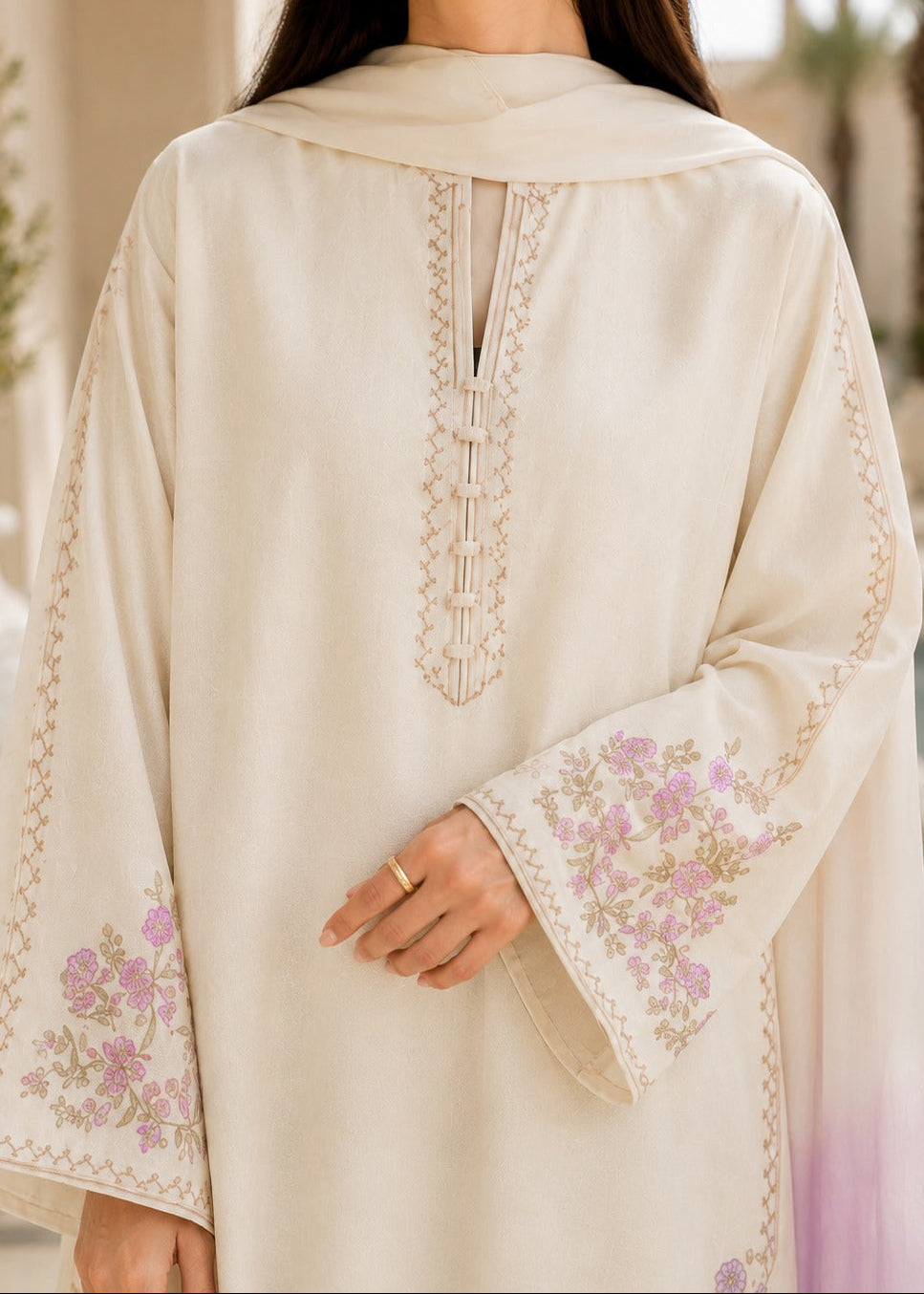 Grace S1512-Embroidered 3pc Lawn Dress With Tie & Dye Chiffon Dupatta.