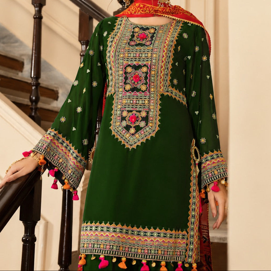 Grace S1536 - Embroidered 3pc Lawn Dress With Printed Lawn Dupatta.