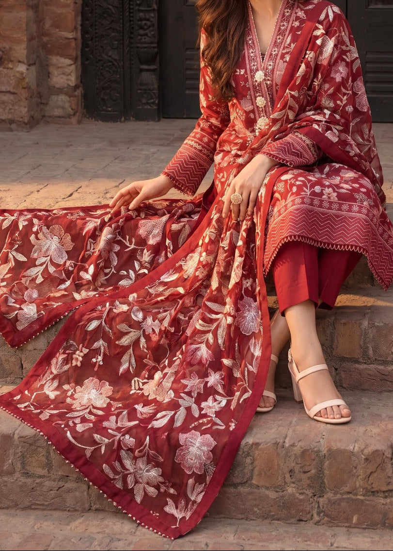 Grace W1045 - Embroidered 3pc Marina Dress With Embroidered Chiffon Dupatta.