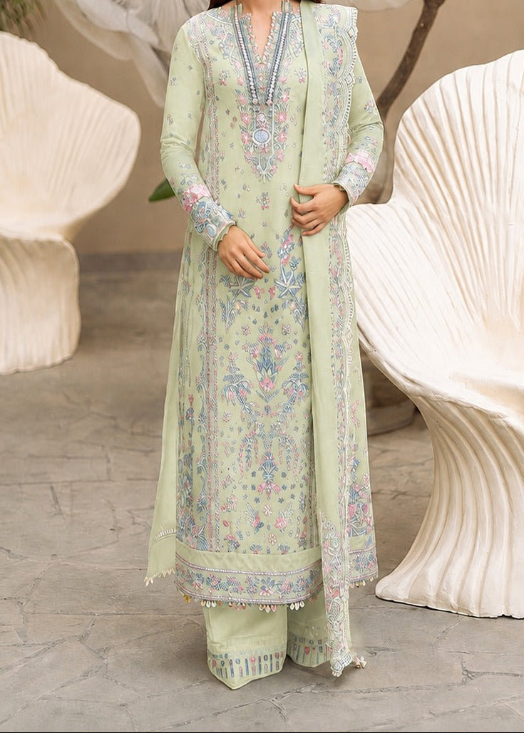 Grace W1075 - Embroidered 3pc Marina Dress With Embroidered Chiffon Dupatta.