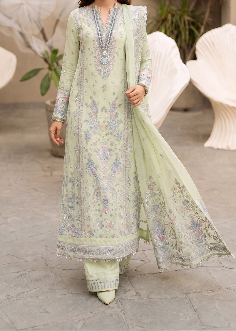 Grace W1075 - Embroidered 3pc Marina Dress With Embroidered Chiffon Dupatta.