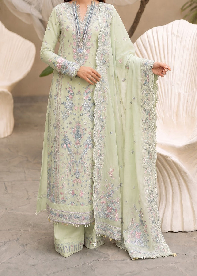 Grace W1075 - Embroidered 3pc Marina Dress With Embroidered Chiffon Dupatta.