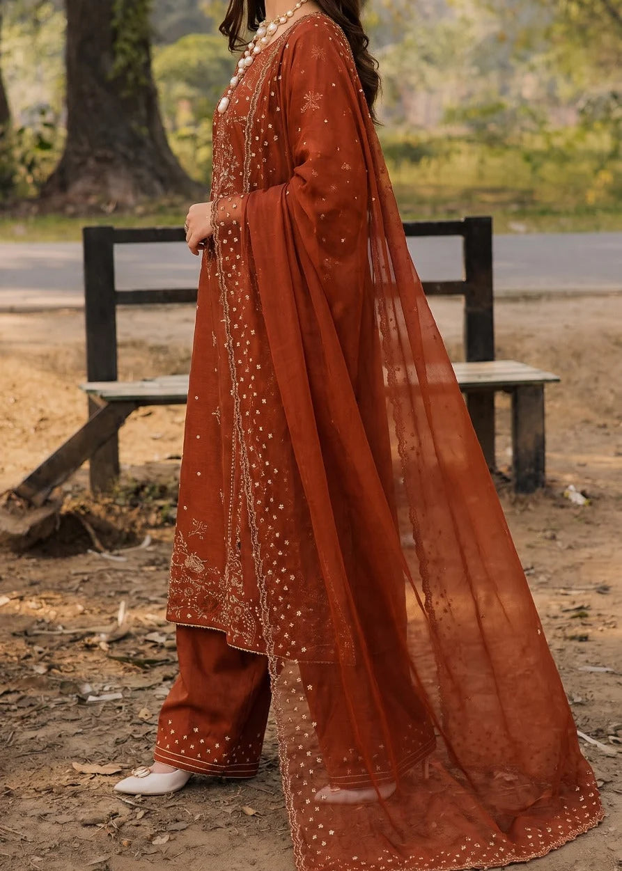 Grace W1073 - Embroidered 3pc Marina Dress With Embroidered Chiffon Dupatta.