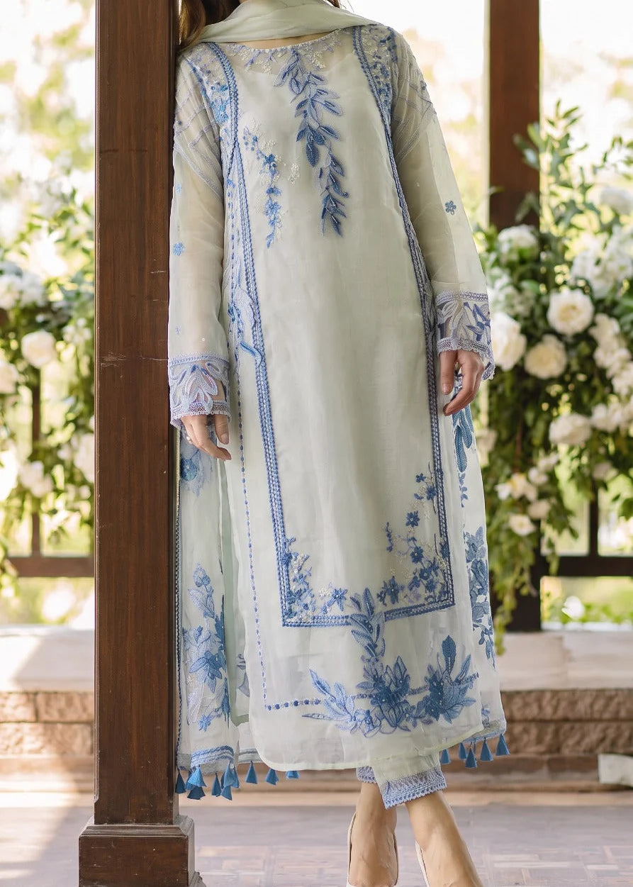 Grace W1080 - Embroidered 3pc Marina  Dress With Embroidered Chiffon Dupatta.