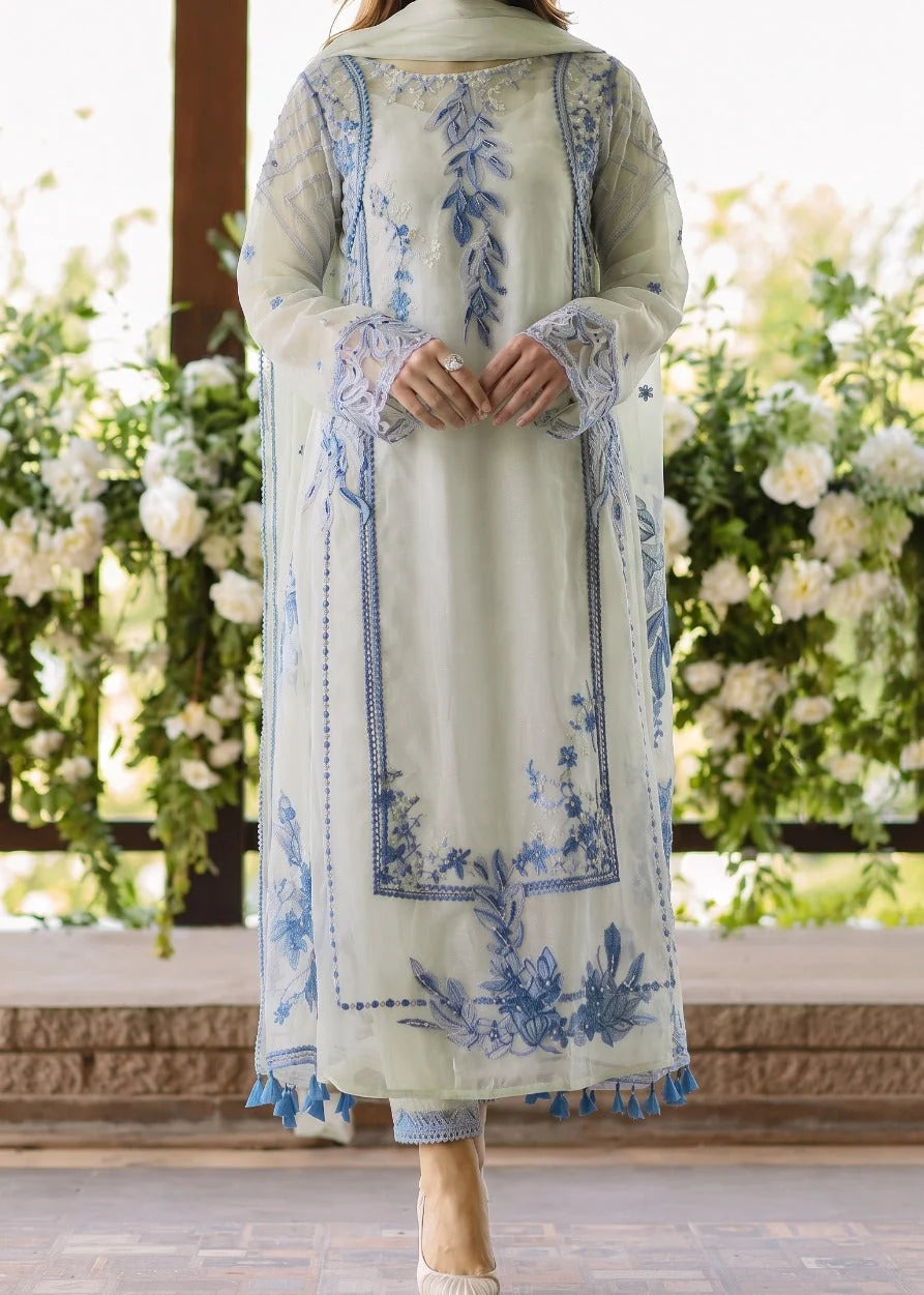 Grace W1080 - Embroidered 3pc Marina  Dress With Embroidered Chiffon Dupatta.