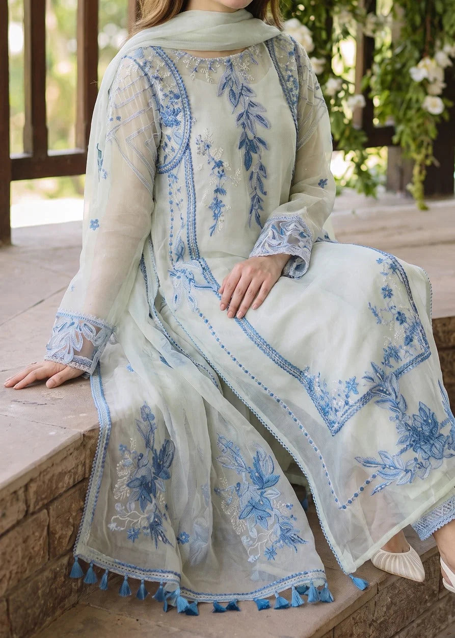 Grace W1080 - Embroidered 3pc Marina  Dress With Embroidered Chiffon Dupatta.