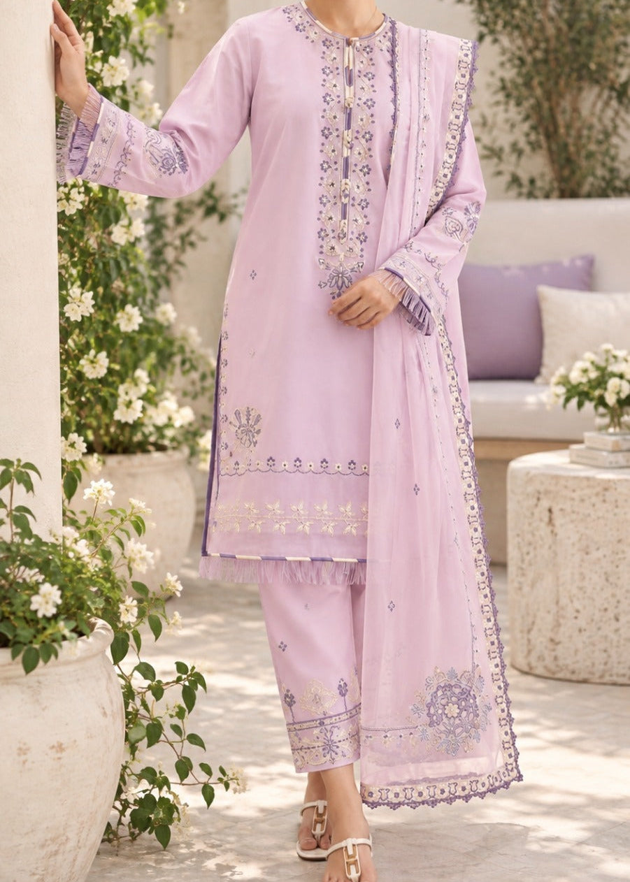 Grace S1616 - Embroidered 3pc Lawn Dress With Embroidered Khadi Net Dupatta.