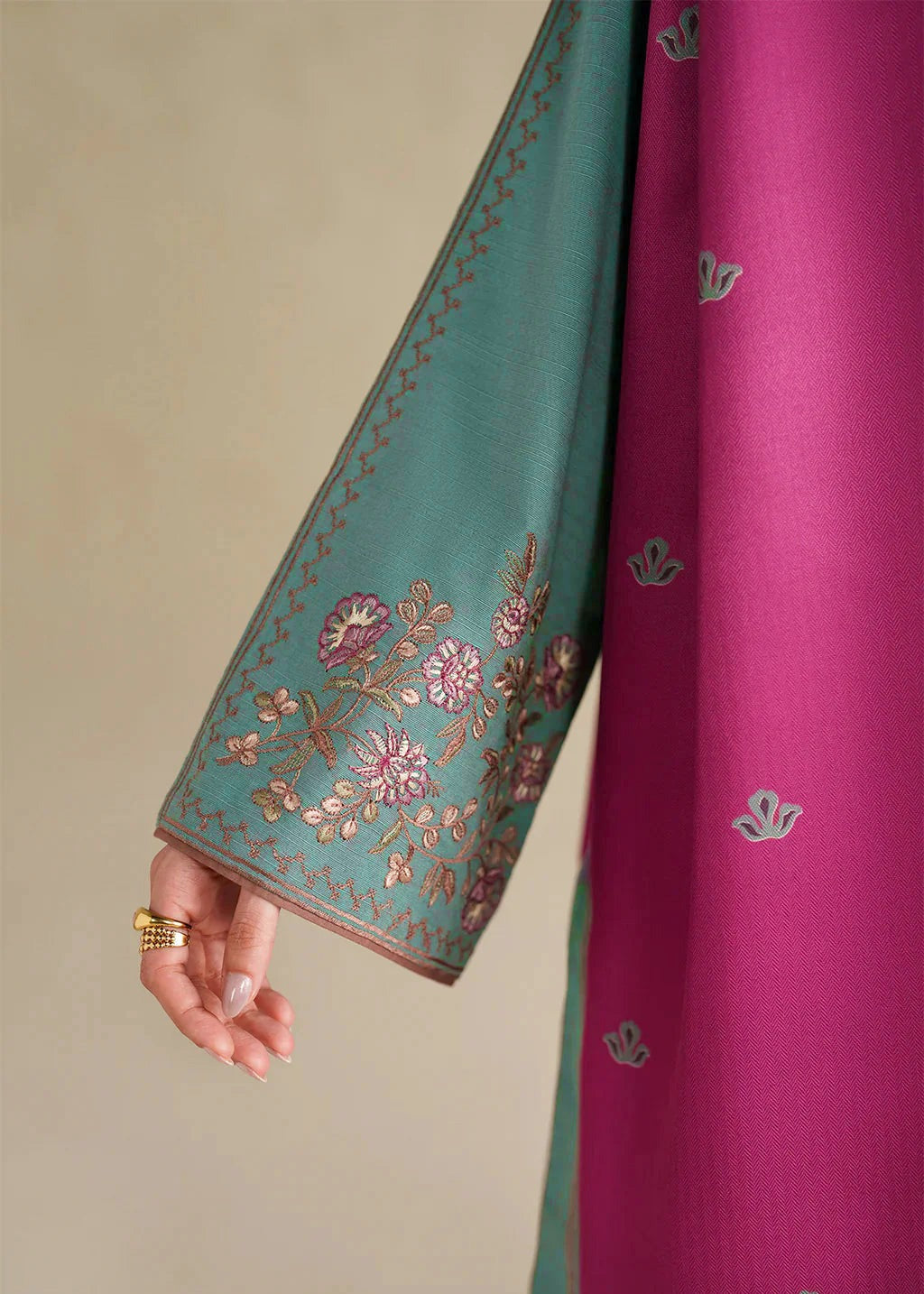 Grace W978-Embroidered 3pc Marina Dress With Printed Shawl.
