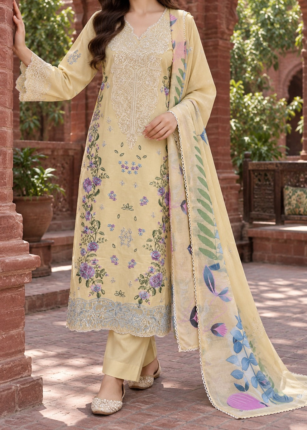 Grace S1624 - Embroidered 3pc Lawn Dress With Printed Polly Lawn Dupatta.