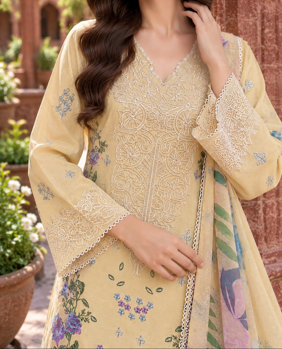 Grace S1624 - Embroidered 3pc Lawn Dress With Printed Polly Lawn Dupatta.