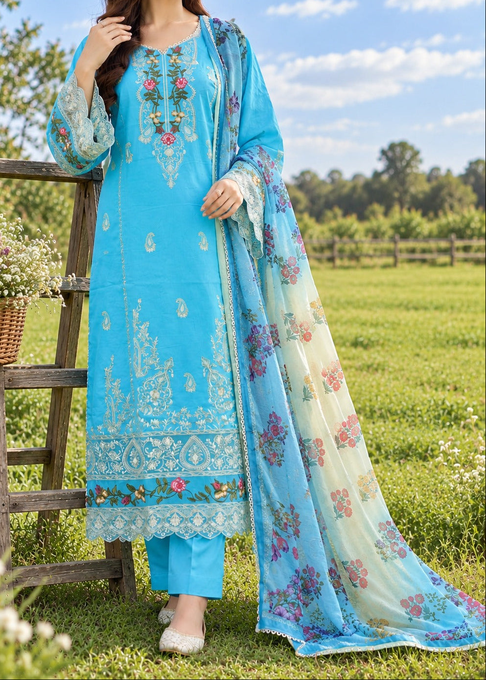 Grace S1626 - Embroidered 3pc Lawn Dress With Printed Polly Lawn Dupatta.