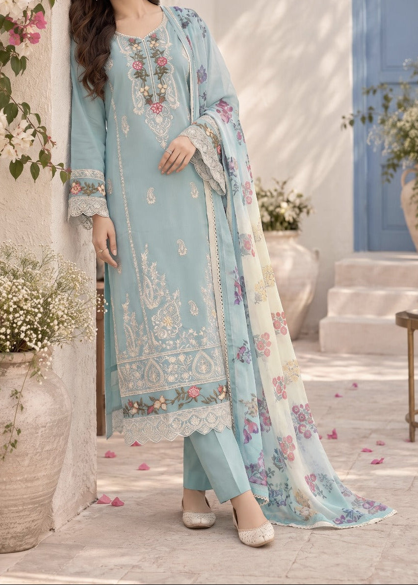 Grace S1628 - Embroidered 3pc Lawn Dress With Printed Polly Lawn Dupatta.