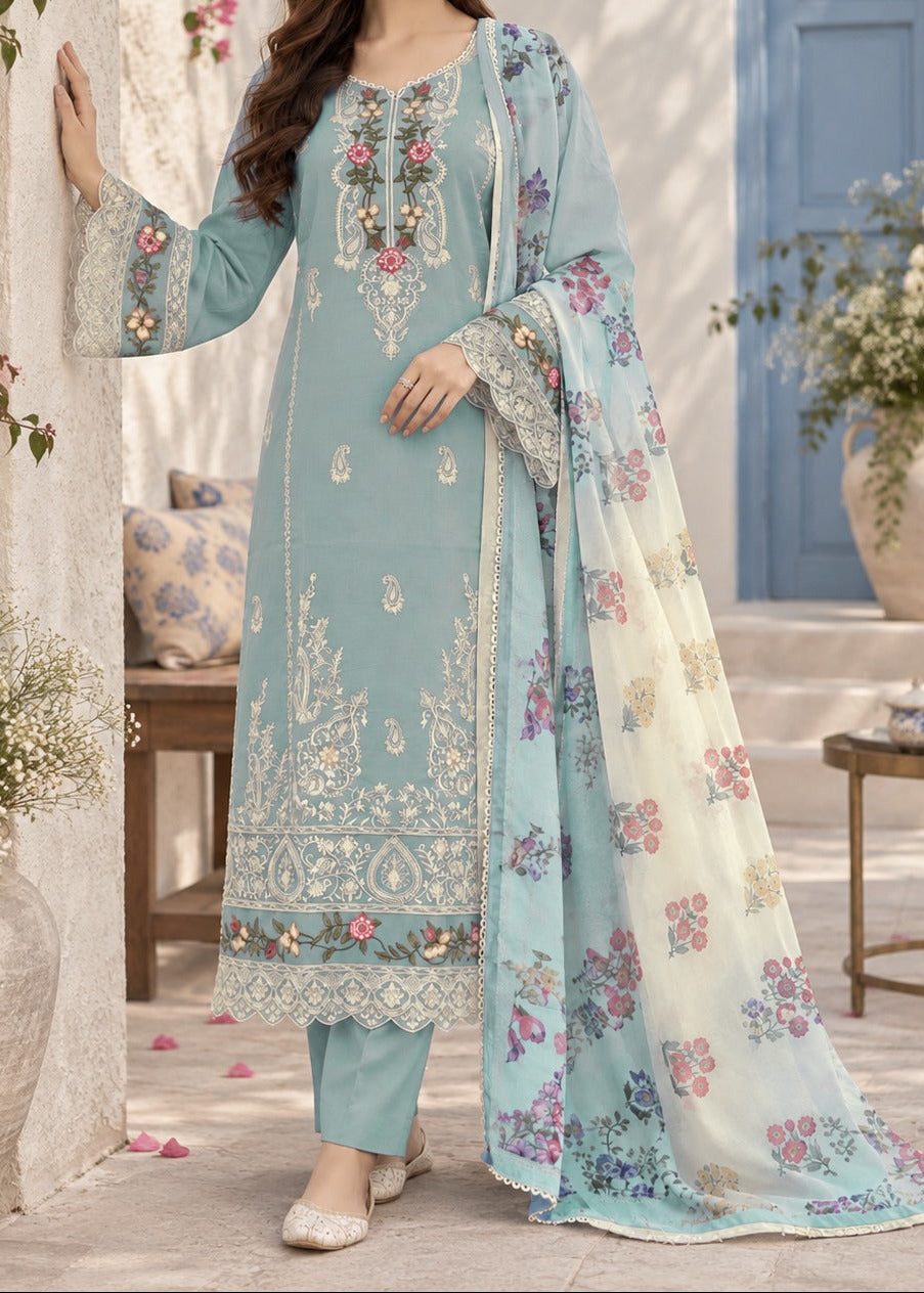 Grace S1628 - Embroidered 3pc Lawn Dress With Printed Polly Lawn Dupatta.