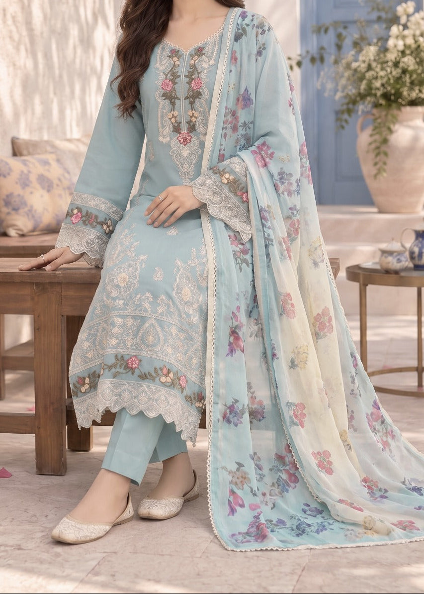 Grace S1628 - Embroidered 3pc Lawn Dress With Printed Polly Lawn Dupatta.