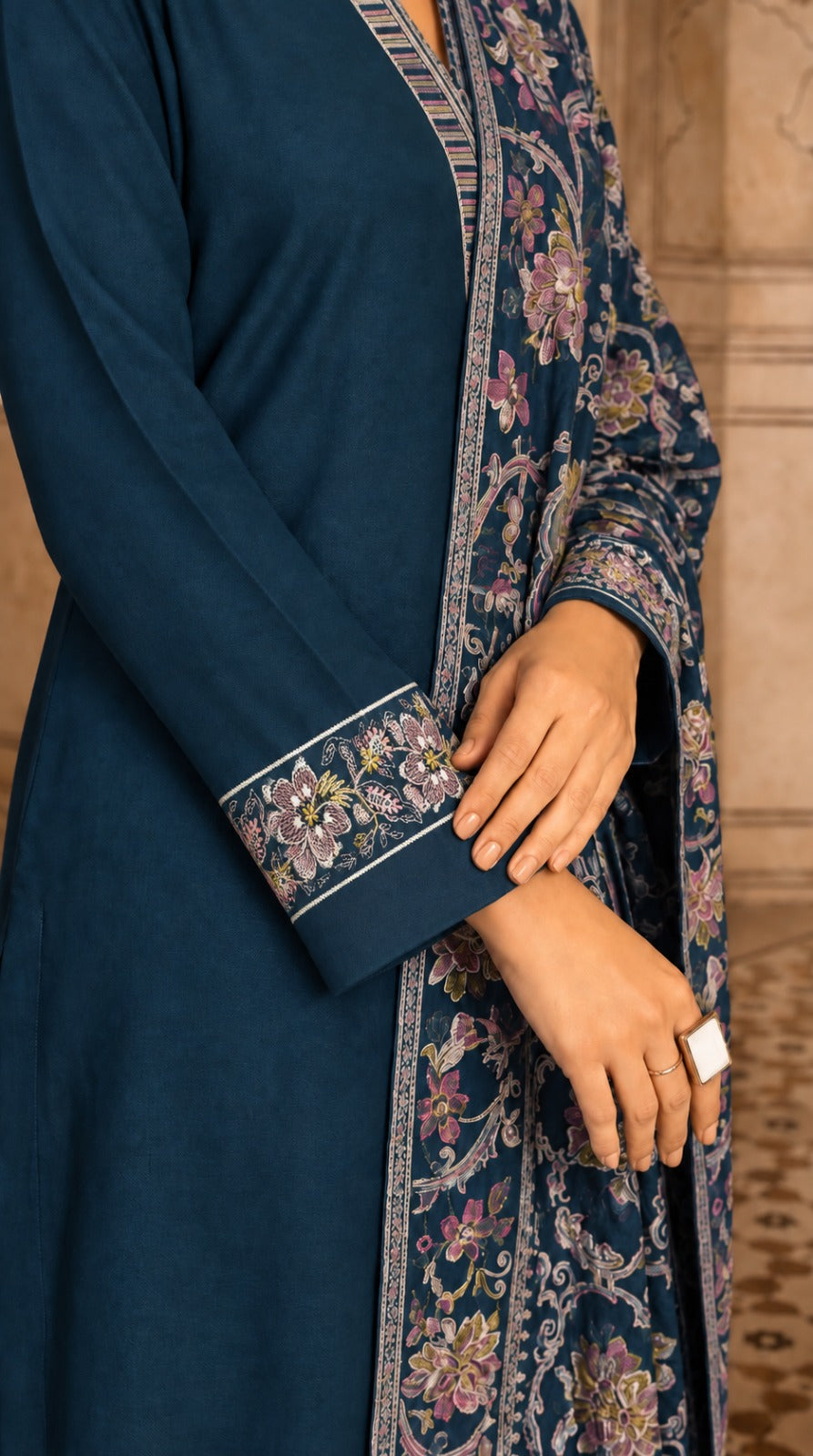 Grace W1056 - Embroidered 3pc Marina Dress With Embroidered Marina Shawl.