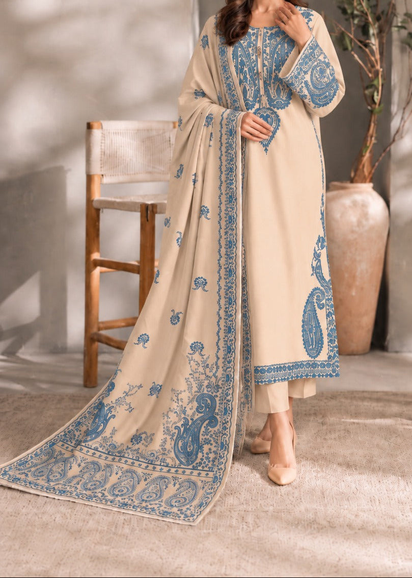 Grace W1072 - Embroidered 3pc Marina Dress With Printed Shawl.