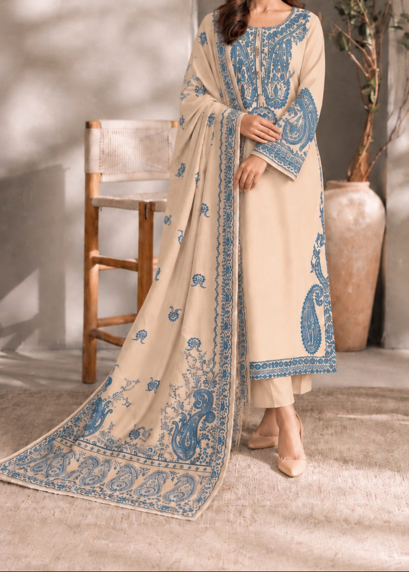 Grace W1072 - Embroidered 3pc Marina Dress With Printed Shawl.
