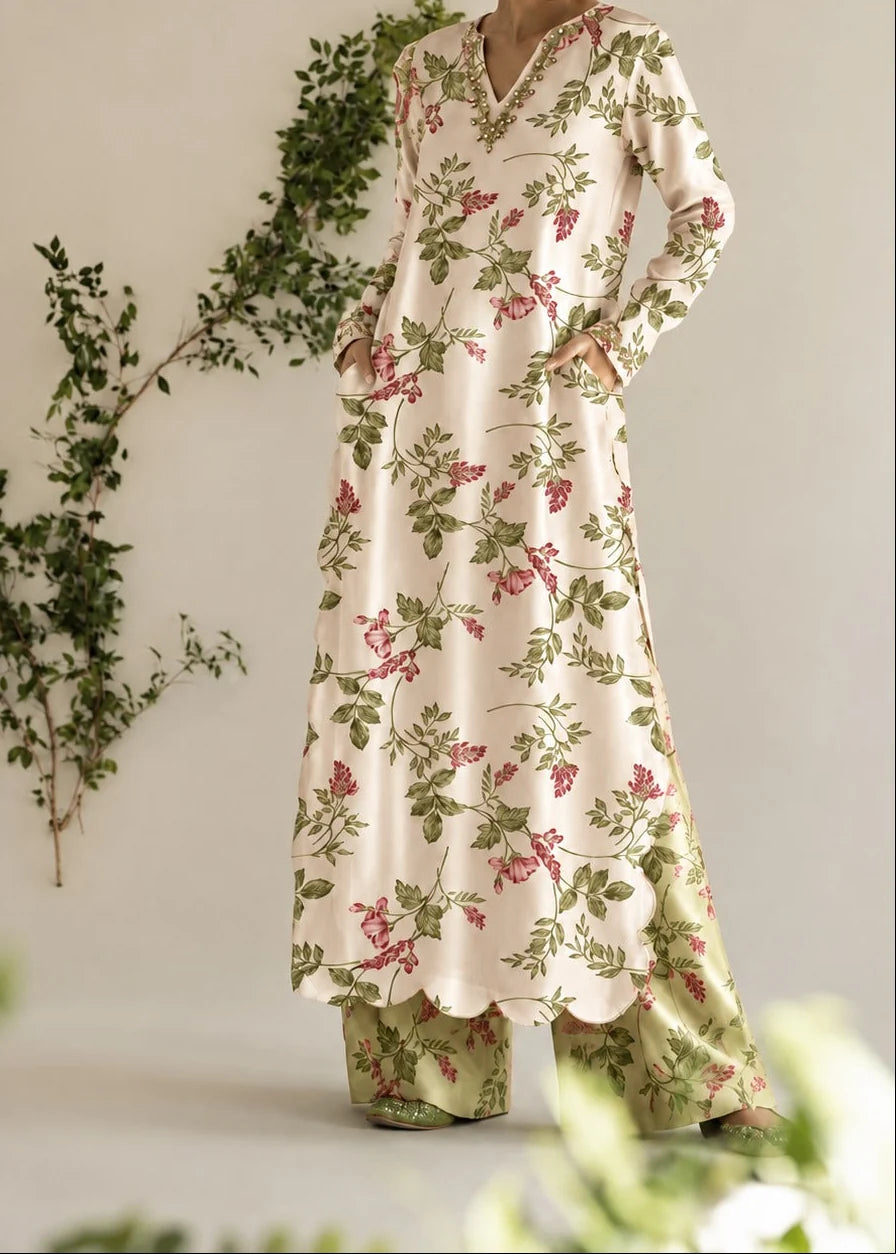 Grace Z-(W1061) - Stitched Digital Printed 2pc Silk Dress.