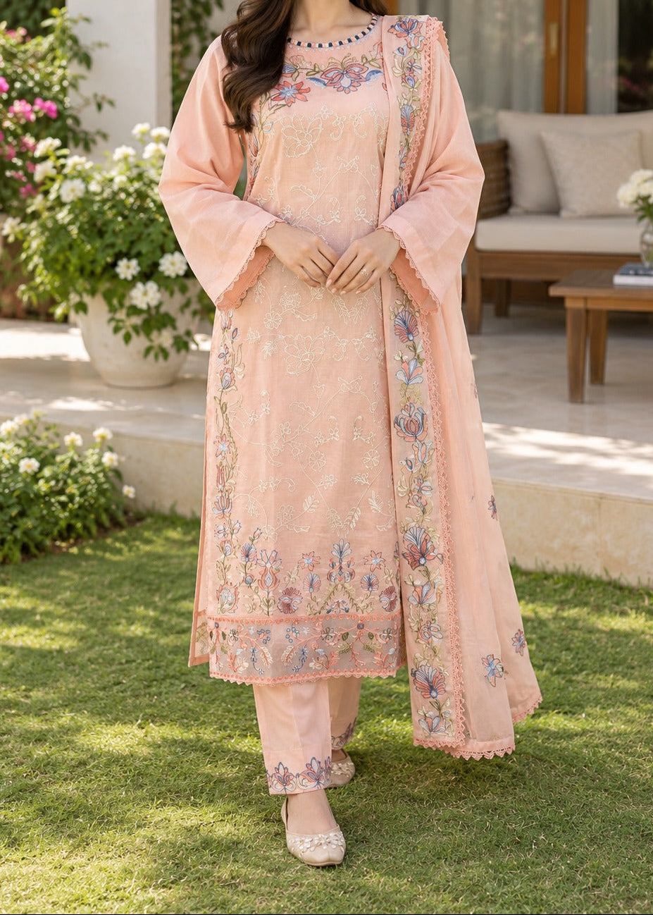Grace W1086 - Embroidered 3pc Marina  Dress With Embroidered Marina Shawl.