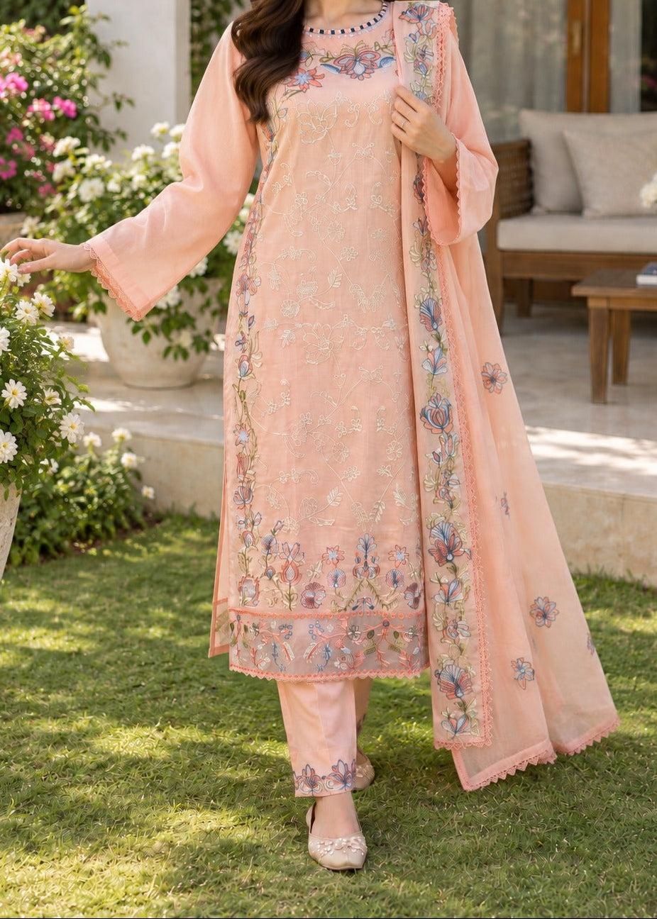 Grace W1086 - Embroidered 3pc Marina  Dress With Embroidered Marina Shawl.